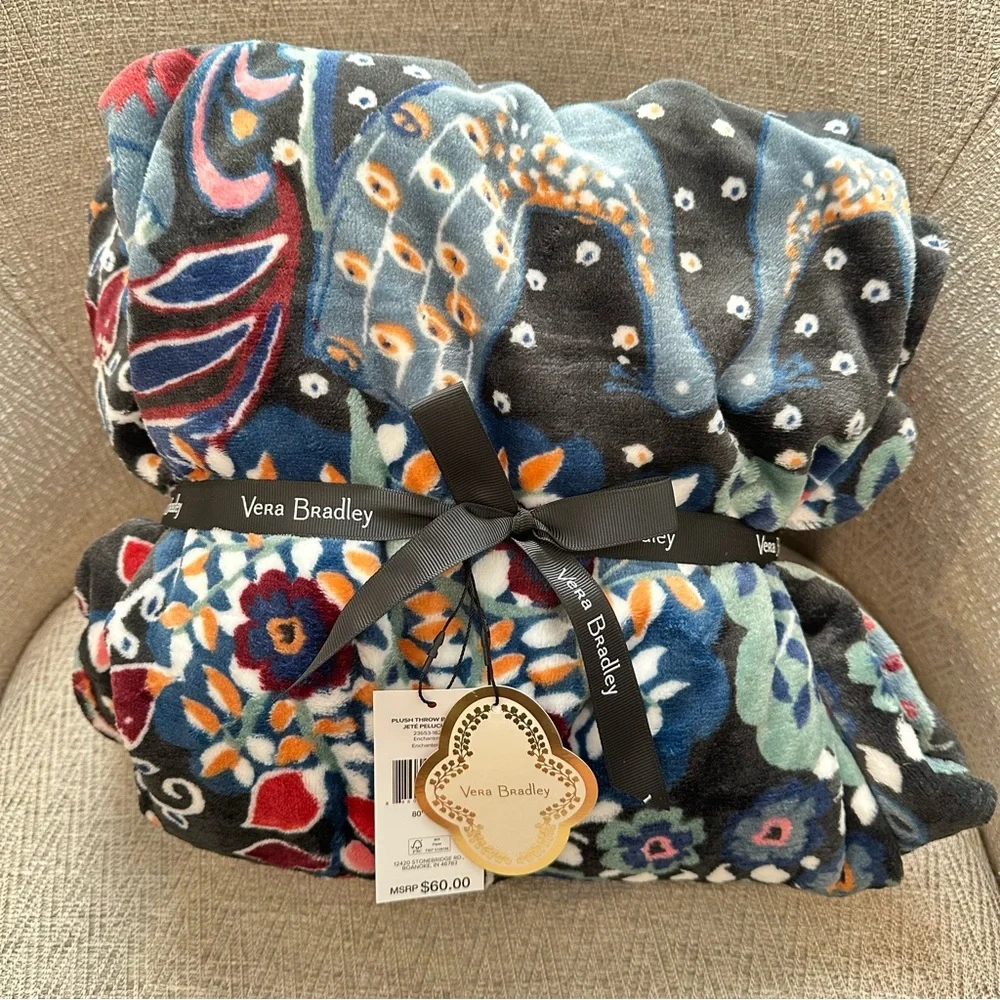 Vera Bradley Fleece Plush Enchantment Multicolor Holiday Throw Blanket 80” x 50”